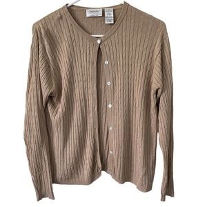 Kevo Collection Tan Cable Knit Cardigan Sweater 100% Silk Size XL